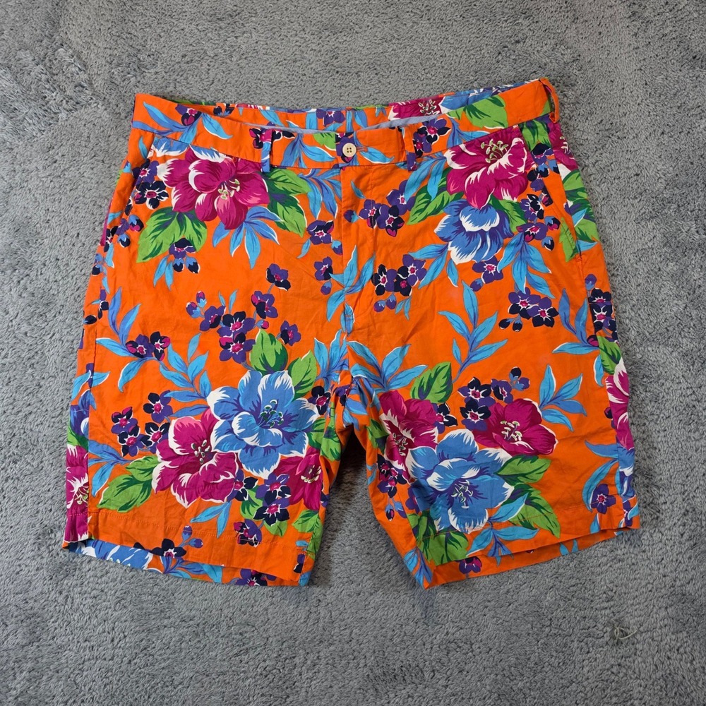 Polo Golf Ralph Lauren Shorts Mens 38 Orange Floral Tropical Cotton Flat Front